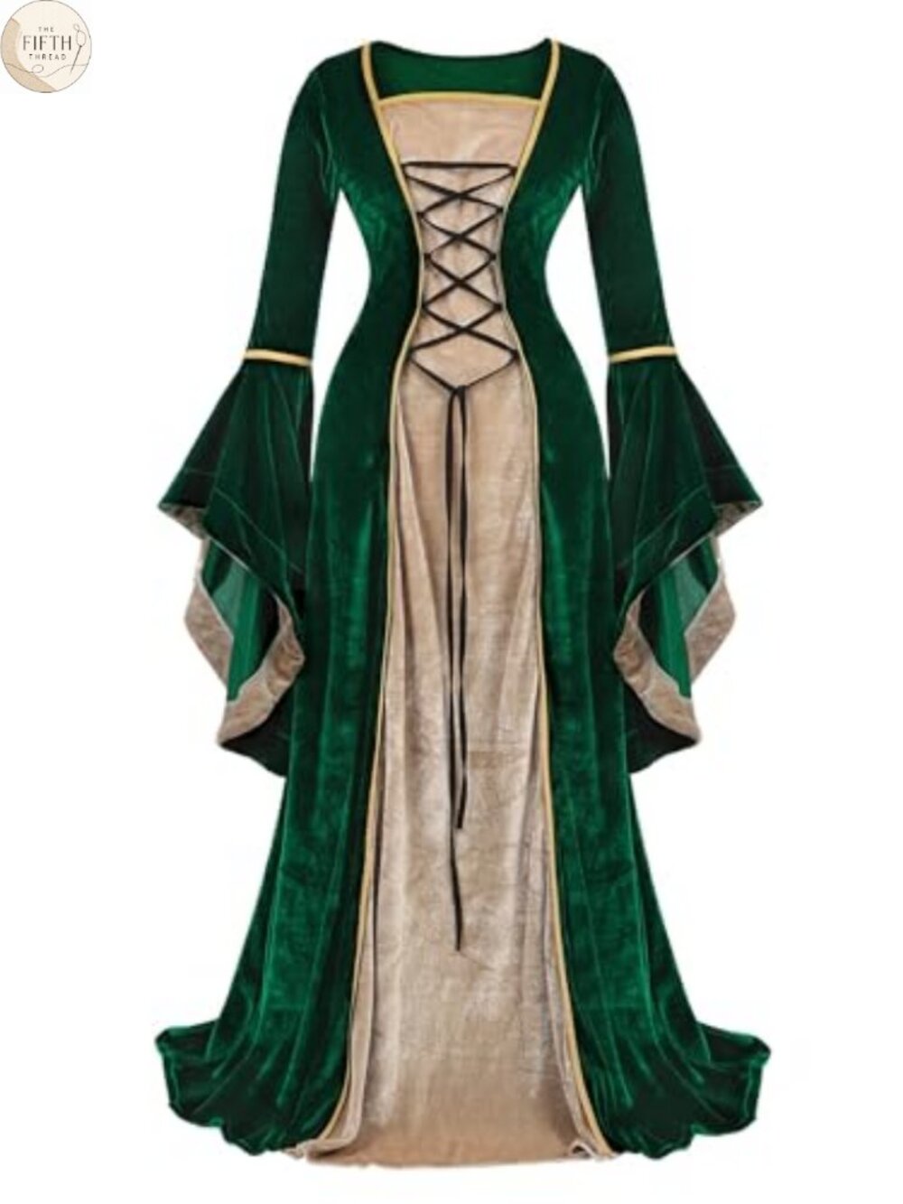 Renaissance Medieval Velvet Maxi Dress Long Sleeve Costume